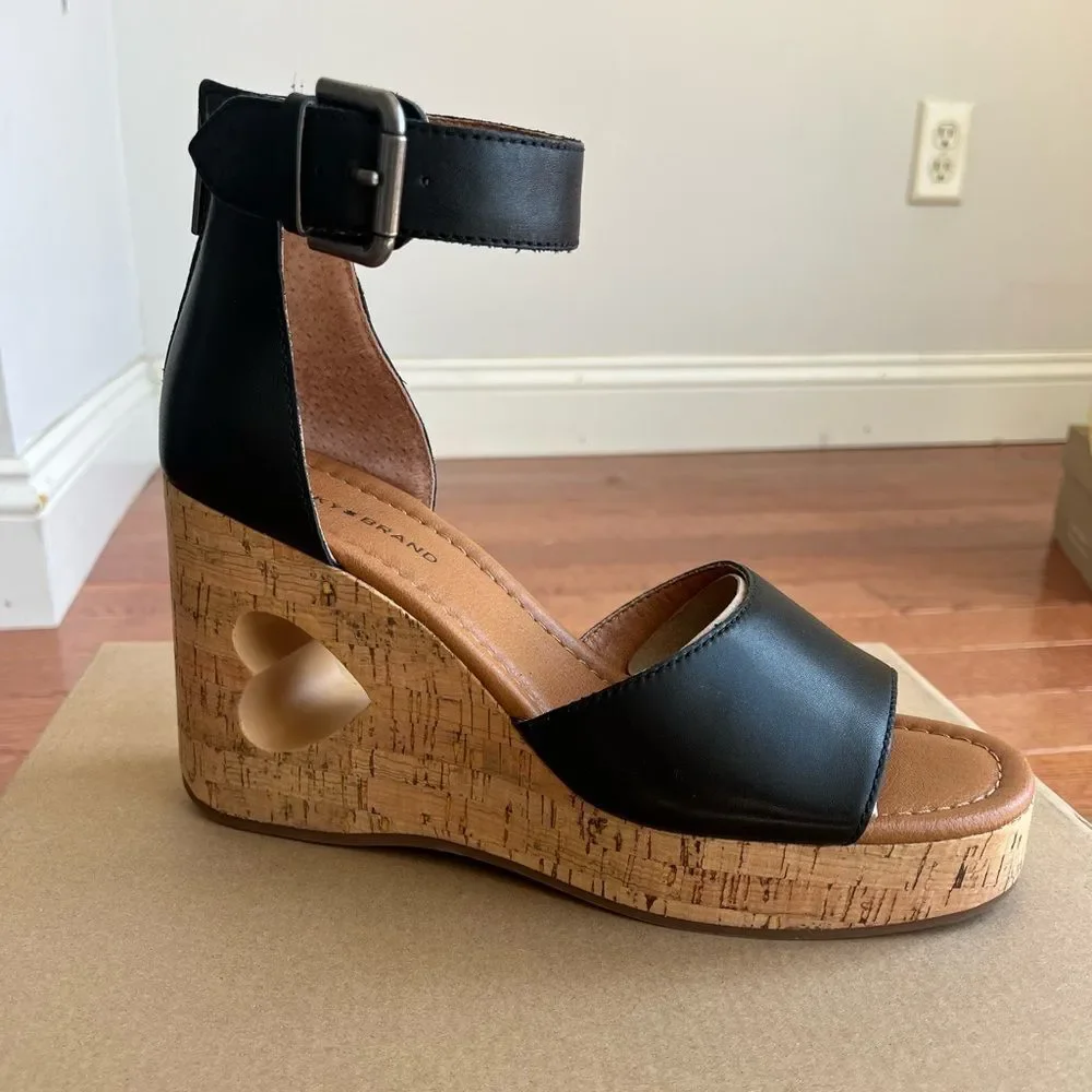 NWT LUCKY‎ BRAND HIMMY HEART BLACK WEDGE SANDAL WEDGES WOMENS NEW IN BOX